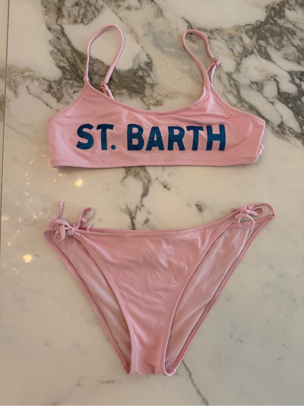 MC2 Saint Barth Pink Girls' Bikini with Navy Logo
